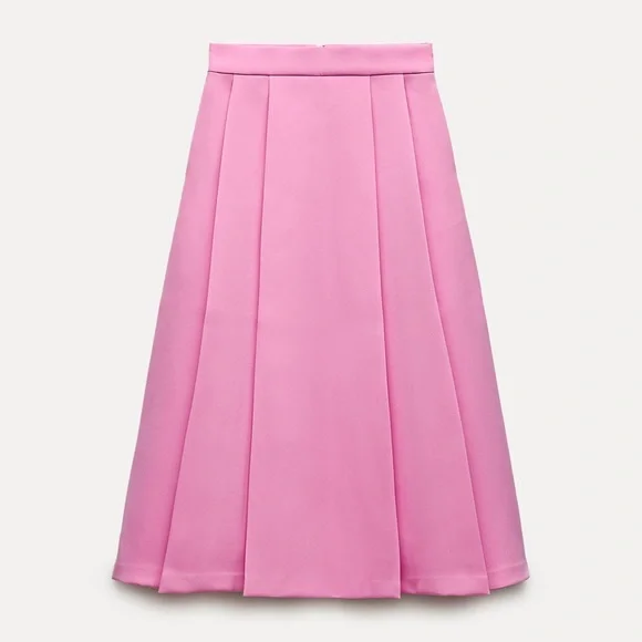 ZARA Rare Pink Wide Pleat Cape Midi Skirt w/ Zipper Closure Size Small Pink NEW